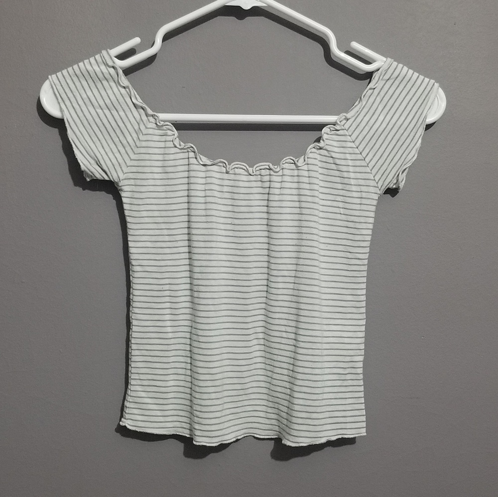 John Galt Striped Off Shoulder Crop Top